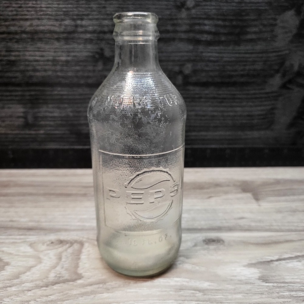 PEPSI COLA 10fl oz Textured Embossed Clear Glass Soda Bottle 5583 Vintage